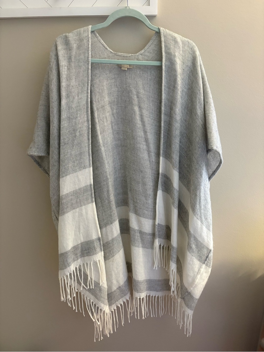Loft - Light Gray Striped Fringe Open Cardigan / Poncho